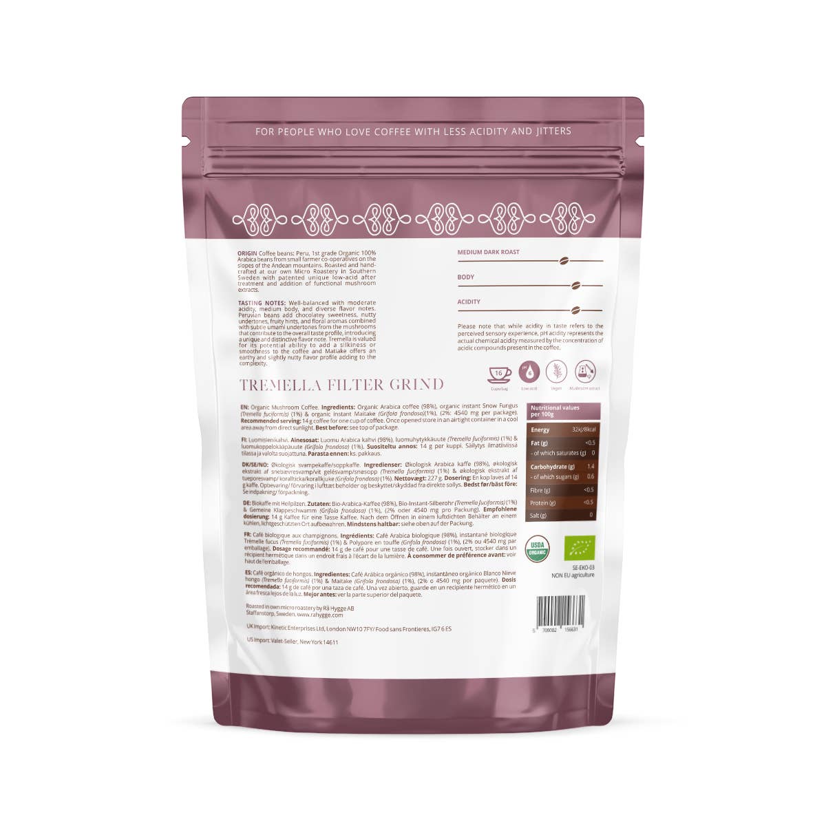 Photo de dos café faible acidité champignon tremelle