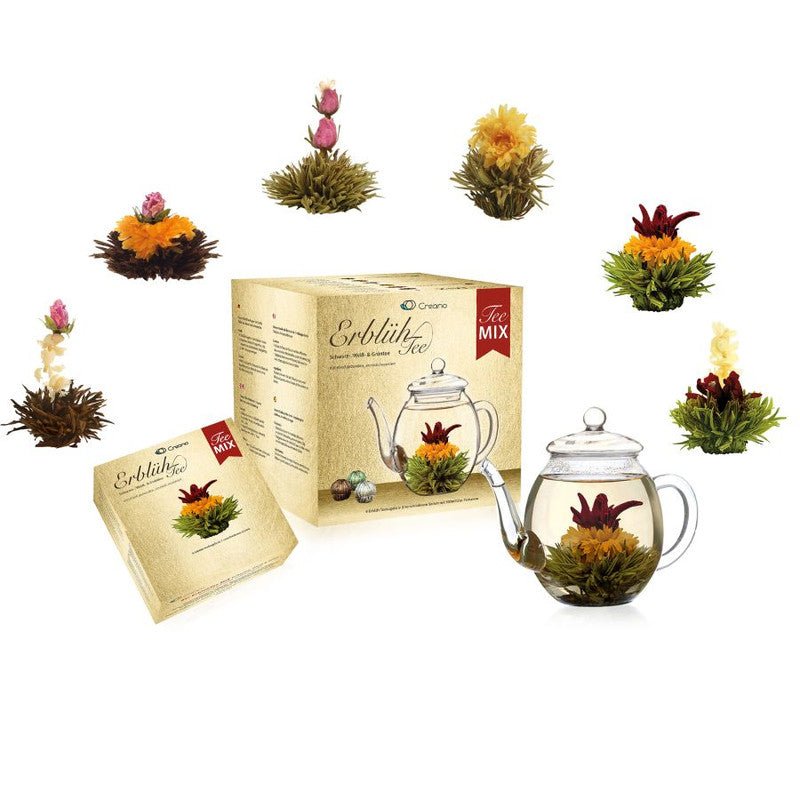 Coffret cadeau blanc : théière et fleurs de thé